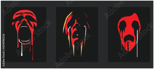 abstract horror art, cry scream depression man, minimalist wall decoration 