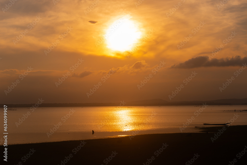 The sun reflected on the lake floor