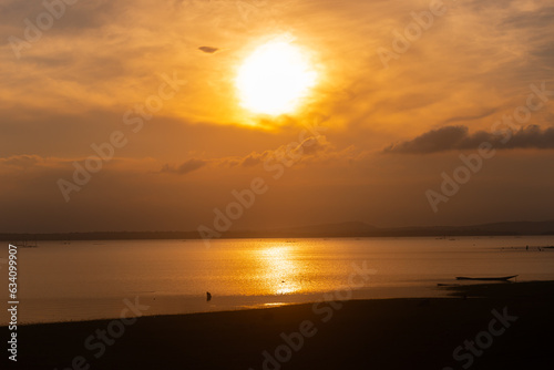 The sun reflected on the lake floor