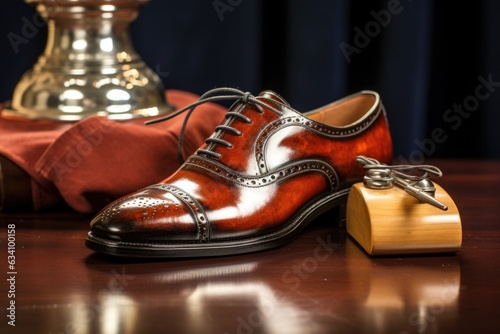 leather shoe with polishing cream applied
