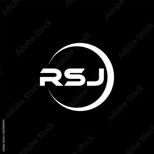 RSJ letter logo design with black background in illustrator, cube logo, vector logo, modern alphabet font overlap style. calligraphy designs for logo, Poster, Invitation, etc. photo