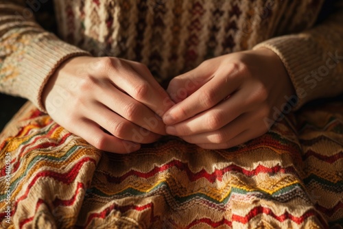 close-up of hands folding a sweater