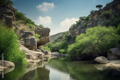 Breathtaking river view in Texas canyon. Generative AI
