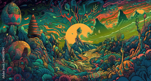 Surreal alien planet landscape illustration