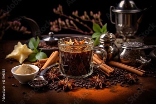 aromatic coffee or tea ingredients with spices and herbs