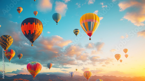 Colorful hot air balloons floating in the sky 