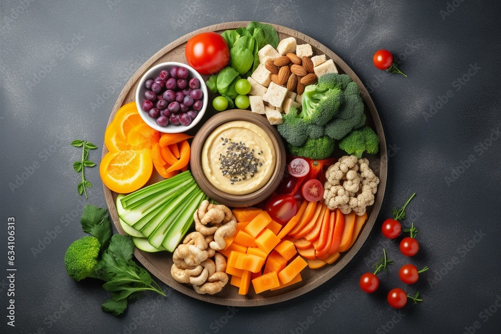 Platter of nutritious plant-based food. Vegan, vegetarian, and organic concept. Generative AI