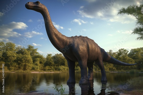 3D lifelike rendering of a Brachiosaurus. Generative AI