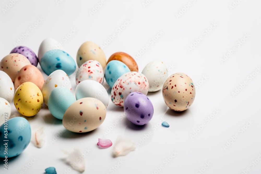 White background with Easter eggs. Generative AI