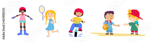 children character vector. set of active children, sport lifestyhle