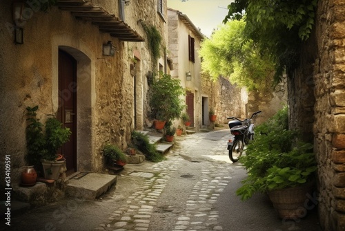 A rustic street in the Mediterranean countryside. Generative AI