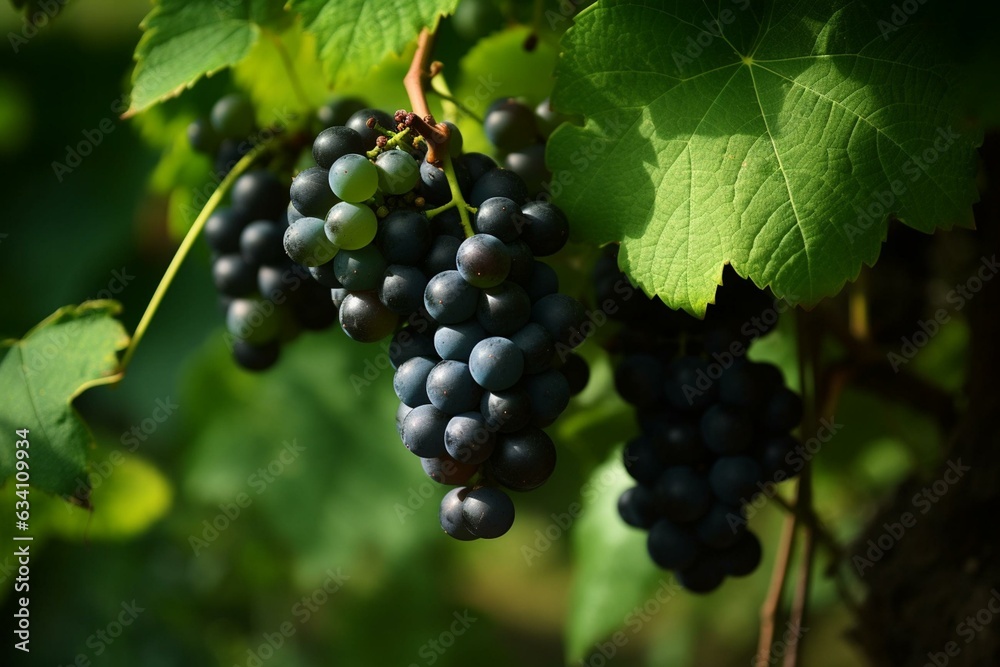 A vine with clusters of grapes. Generative AI
