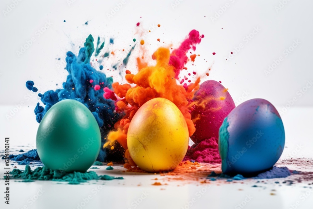 custom made wallpaper toronto digitalColorful explosions on Easter eggs on a white background with space -. Generative AI
