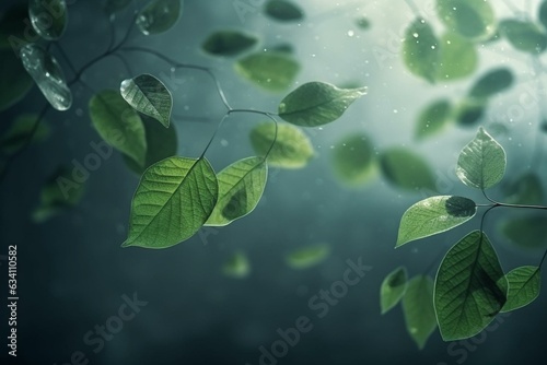 Green leaves floating in air, purifying atmosphere. Generative AI
