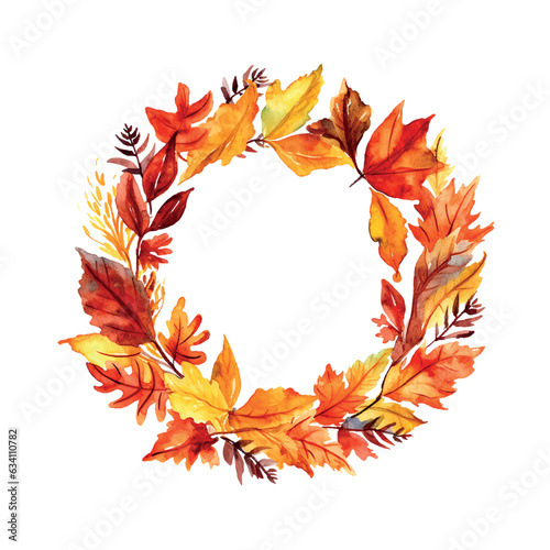 Autumn wreath watercolor for decorative design. Vintage banner for wallpaper design.