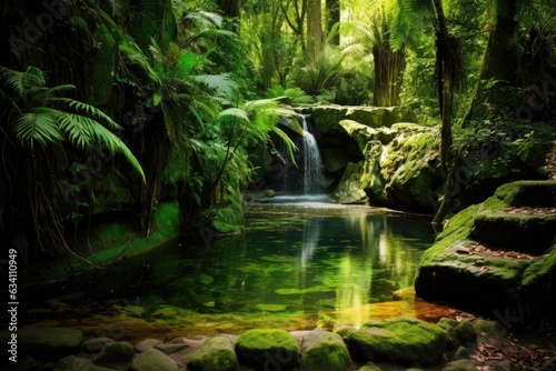 lush greenery surrounding a hidden natural pool in the forest
