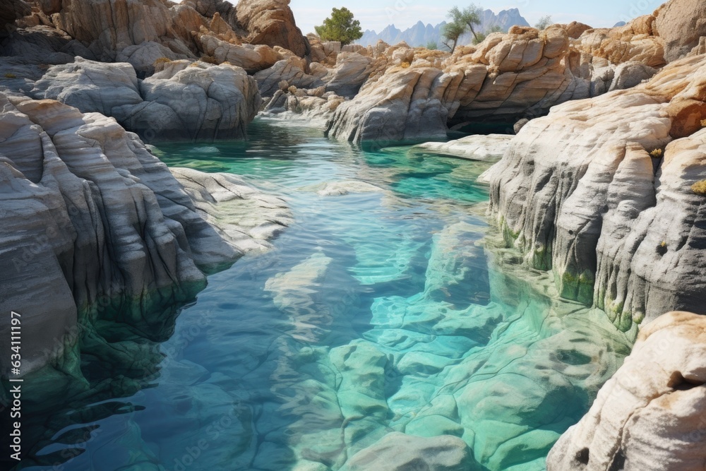 a rocky basin filled with turquoise water