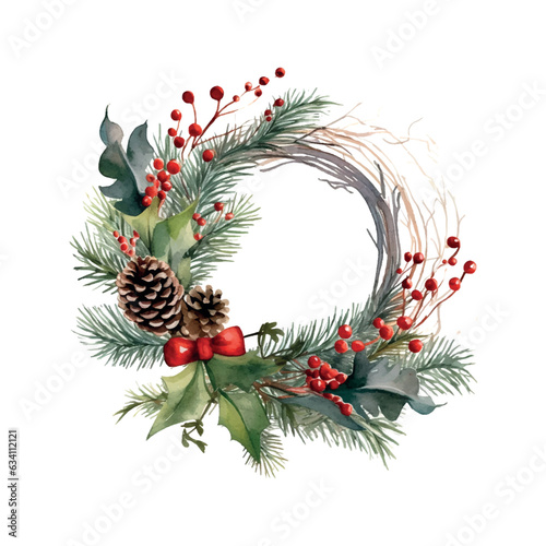 Retro christmas wreath watercolor, great design for any purposes. Watercolor illustration. Invitation card design. Invitation banner design. Vector illustration frame.
