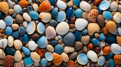 Seashells on the beach sand background