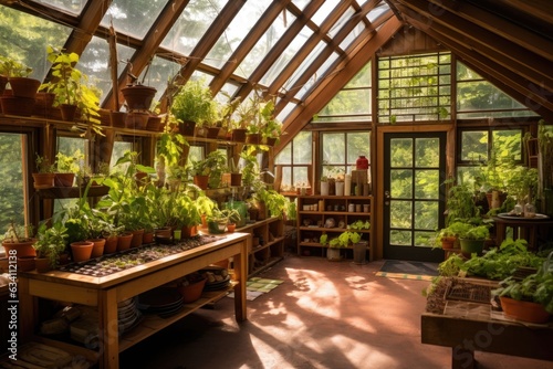 permaculture designed greenhouse with plants inside