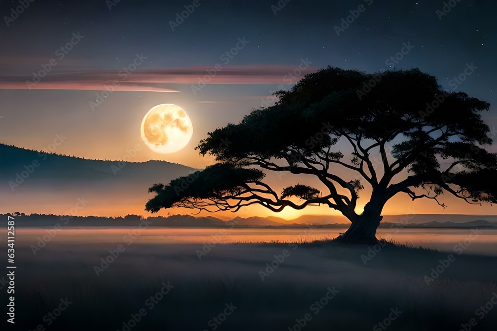 Under the velvety darkness of the savanna night, a mesmerizing world comes alive - AI Generative Under the velvety darkness of the savanna night, a mesmerizing world comes alive - AI Generative