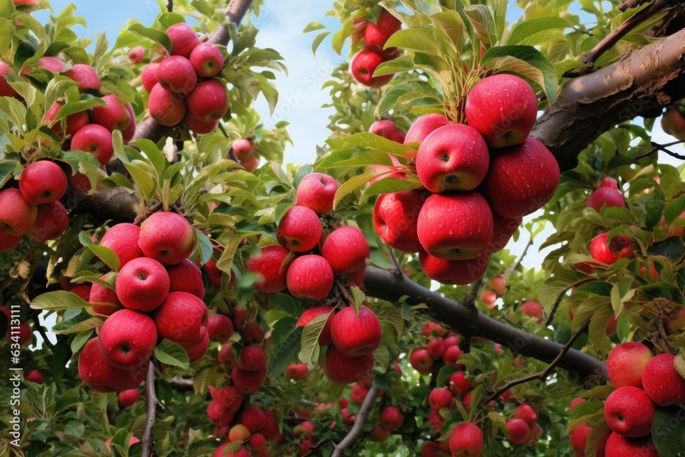apple tree branches full of juicy red apples