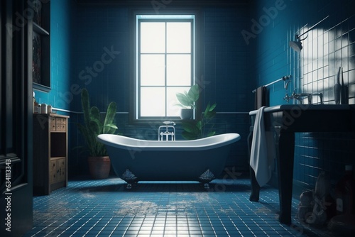 blue bathroom. Generative AI