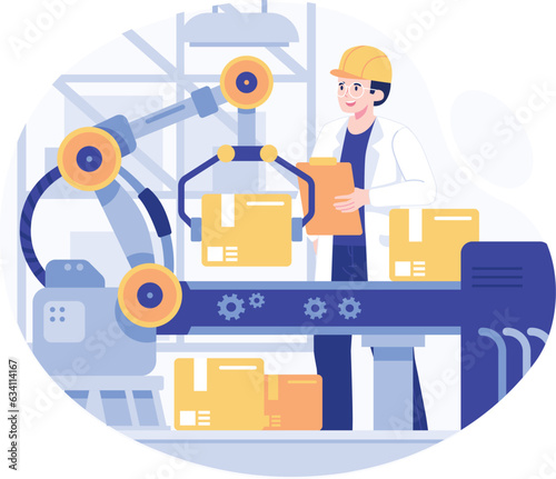 Smart factory production line. Smart factory. Manufacturing industry automation concepts conveyor belt production. Vector illustration