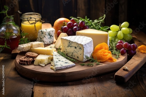 assorted cheese selection on rustic wooden board