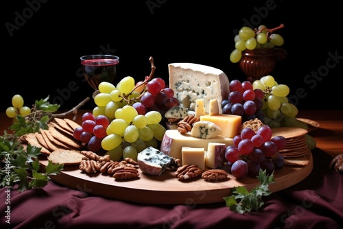 cheese platter with grapes and nuts