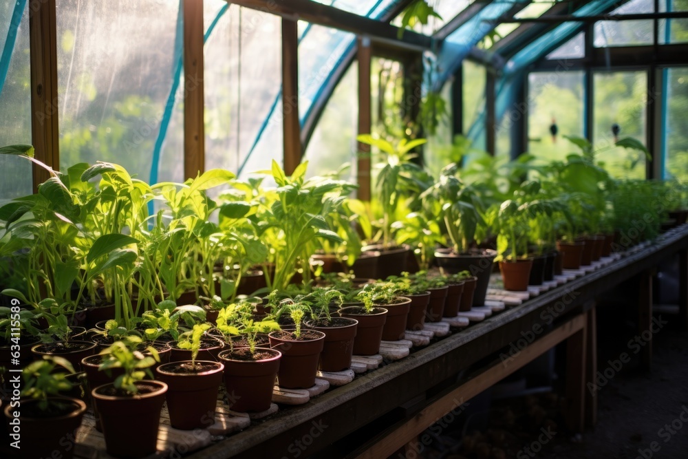 seedlings of heirloom plants in a greenhouse