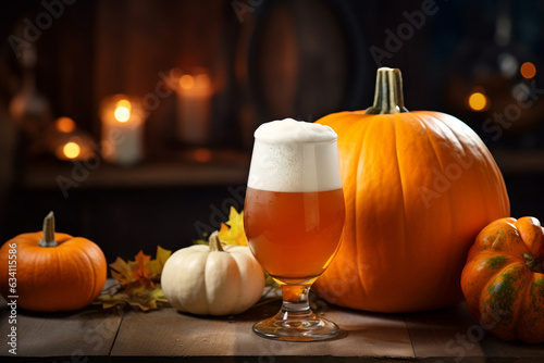 Halloween beer, autumn beer, event for halloween, october, glass of beer, pumpkins, Jack O'Lantern, orange colors, fallen leaves, brewery, pub event, bar, halloween party, scary