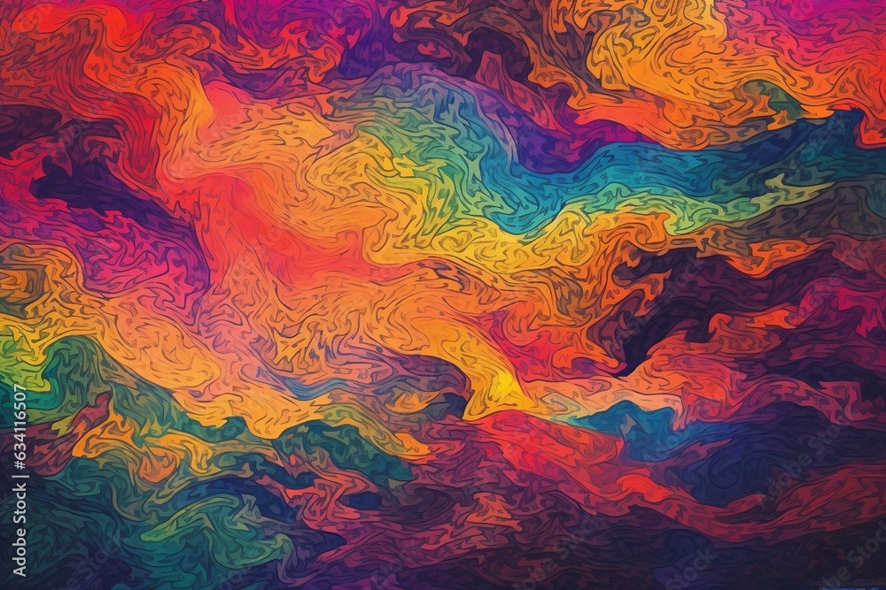 Bright and colorful clouds in a psychedelic pattern. Generative AI