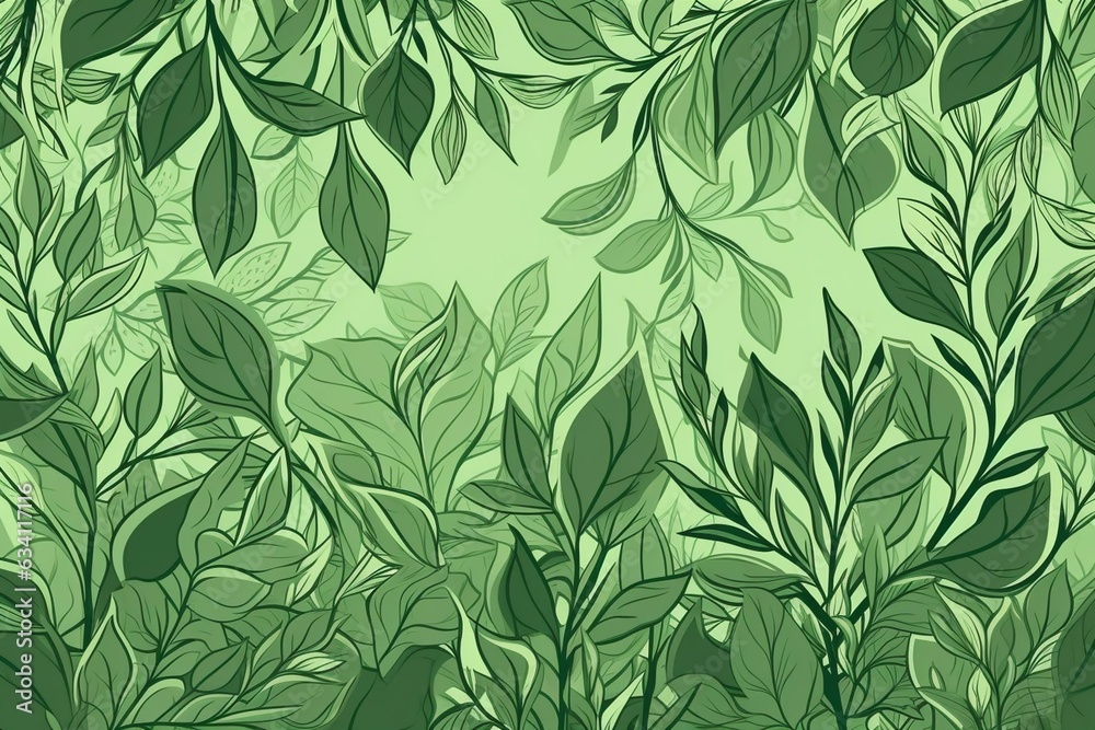 Border made of stylized green leaves. Generative AI