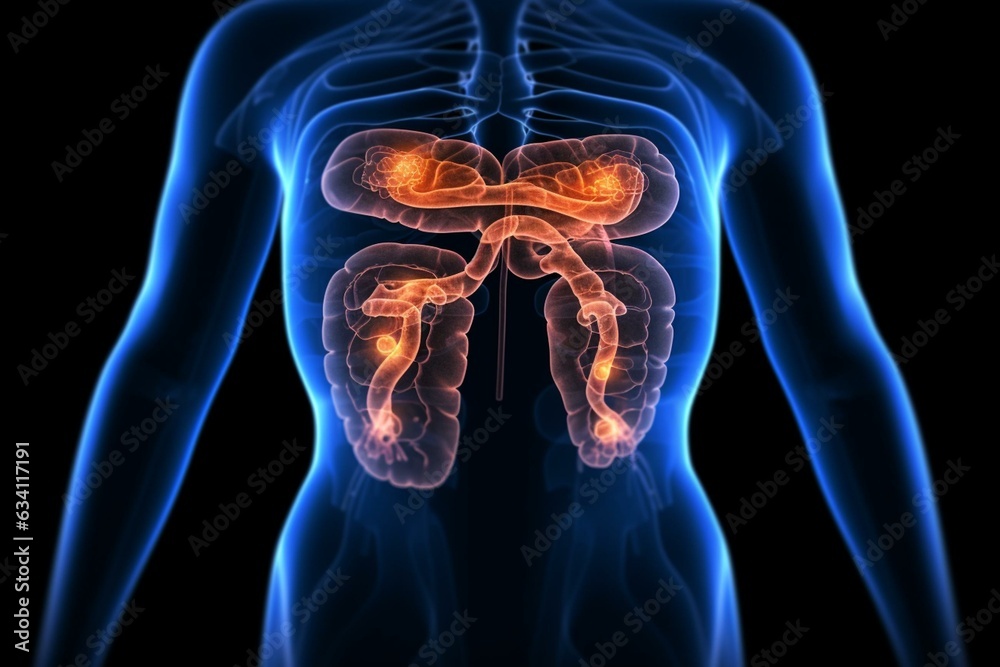 Inflammation of digestive organ lining causing abdominal pain, representing gastroenterology. Generative AI