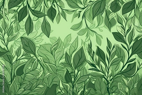 Border made of stylized green leaves. Generative AI © Ava