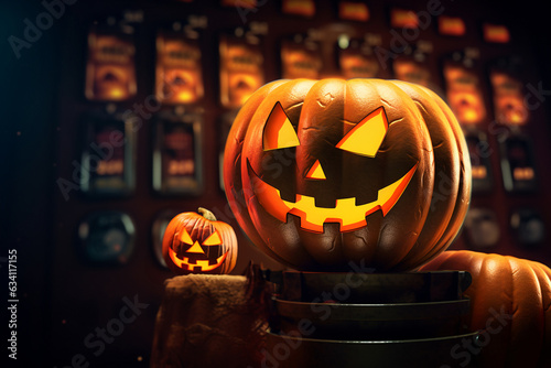 halloween slot machine, halloween event at the casino, casino chips, pumpkins and jack o lantern, games at the casino, las vegas, horror, fear, seasonal events, gambling,