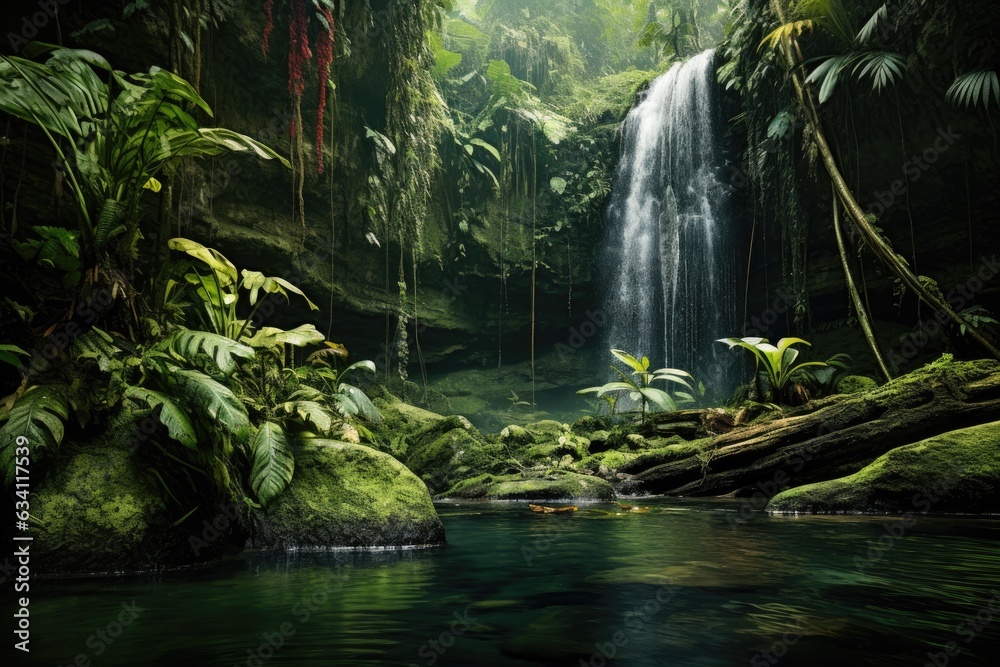 natural waterfall amidst pristine rainforest