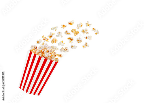 box red with popcorn in flight on a white transparent background