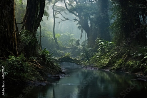 misty morning landscape of a preserved rainforest