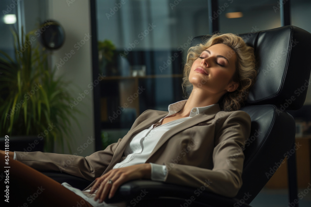business woman relaxing in the office in her armchair business woman relaxing in the office in her armchair