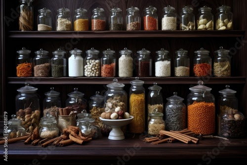 various baking ingredients in glass jars on a shelf