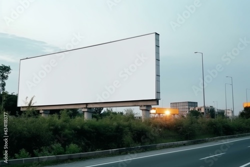 A white outdoor billboard on the road. Generative AI