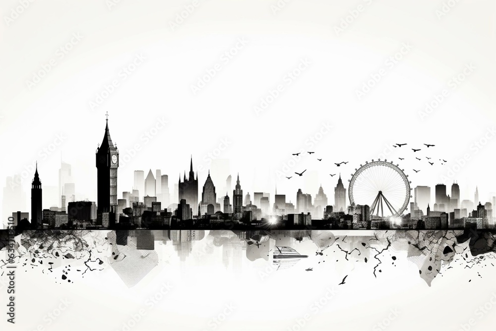 London's outline on white with cityscape. Generative AI