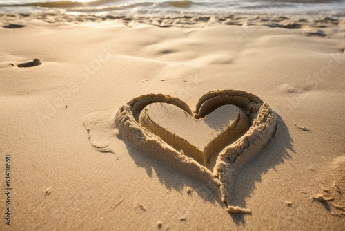 Sand heart on beach. Generative AI
