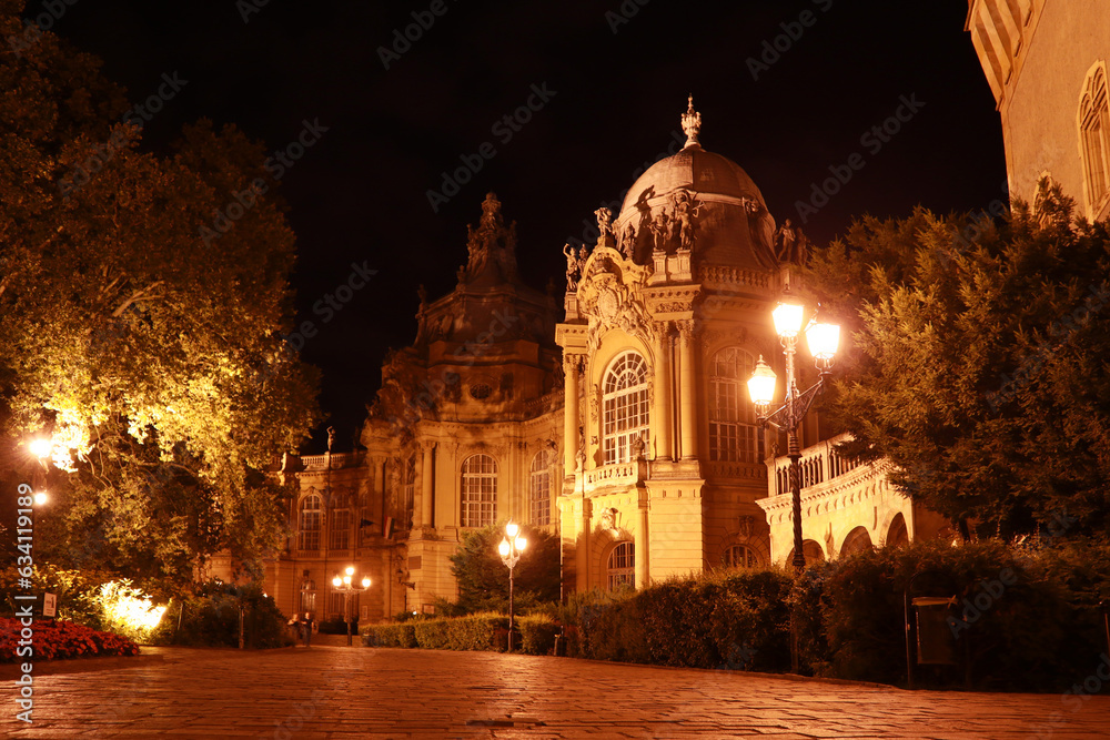 Museum of Hungarian Agriculture at night time in Budapest, Hungary