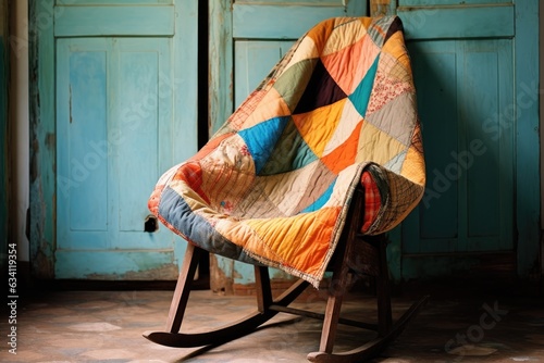 patchwork quilt folded on a wooden chair