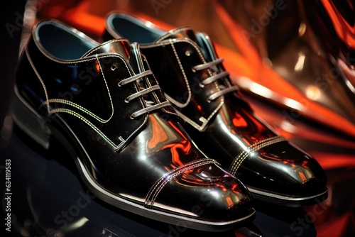 close-up of polished leather shoes reflecting light