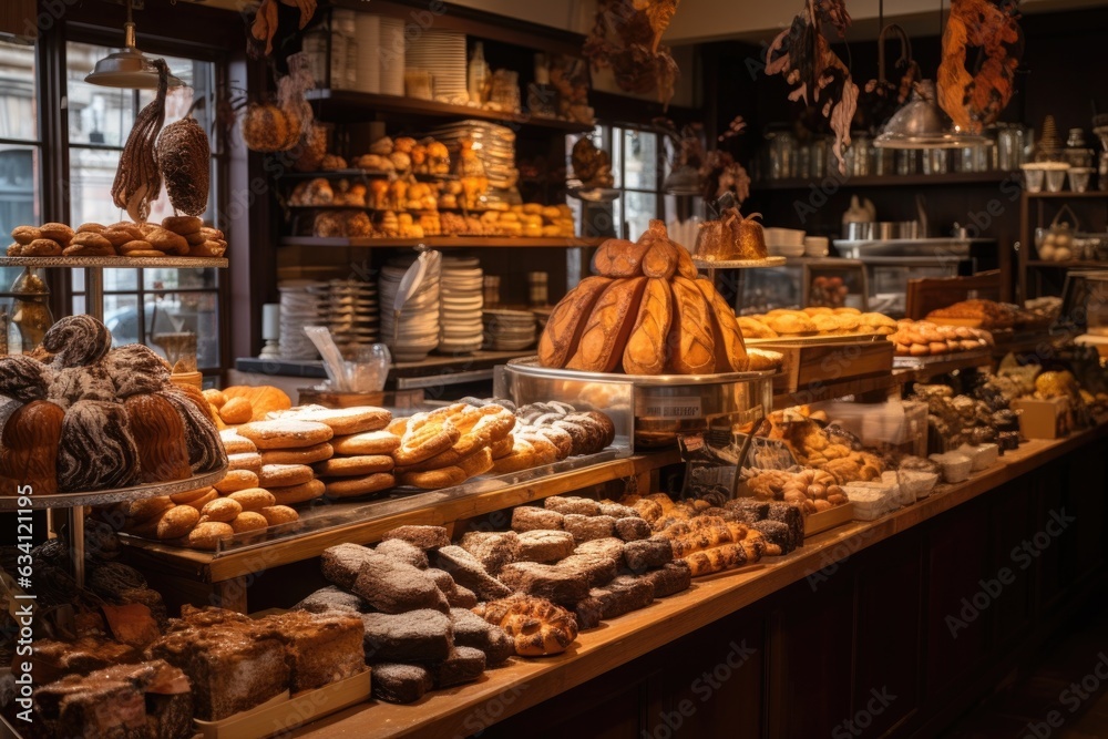 artisanal bakery with various baked goods on display
