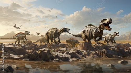 Dinosaur fossils in rocks. Created using Generative AI technology.